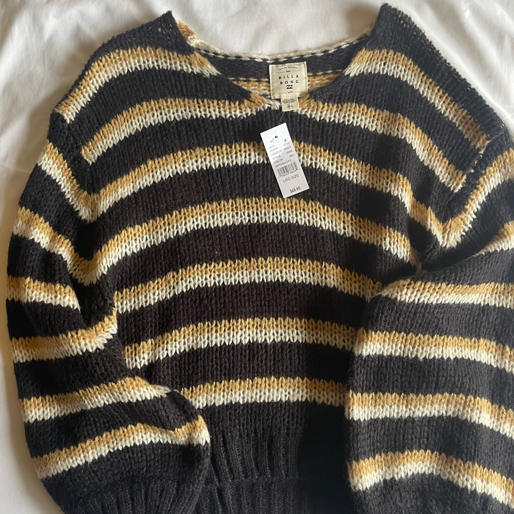 Black, tan and cream Billabong striped knit sweater